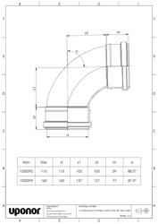 Mounting dimensions Socket bend 88,5 and 87,5 deg swept