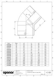 Mounting dimensions Pressure EF Elbow 45 deg SDR11
