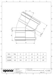 Mounting dimensions Socket bend 30 deg