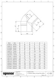 Mounting dimensions Pressure elbow 45 deg PN16 SDR11