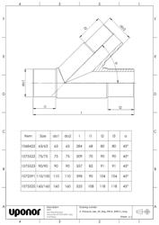 Mounting dimensions Pressure tee 45 deg PN16 SDR11 long