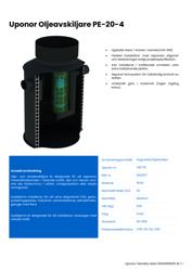 Tekniska Data Uponor Oljeavskiljare PE-20-4 (SE)