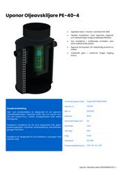Tekniska Data Uponor Oljeavskiljare PE-40-4 (SE)