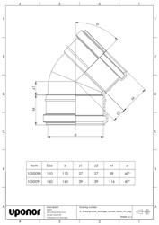 Mounting dimensions Socket bend 45 deg
