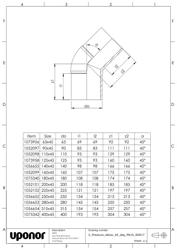 Mounting dimensions Pressure elbow 45 deg PN10 SDR17
