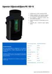 Tekniska Data Uponor Oljeavskiljare PE-50-5 (SE)