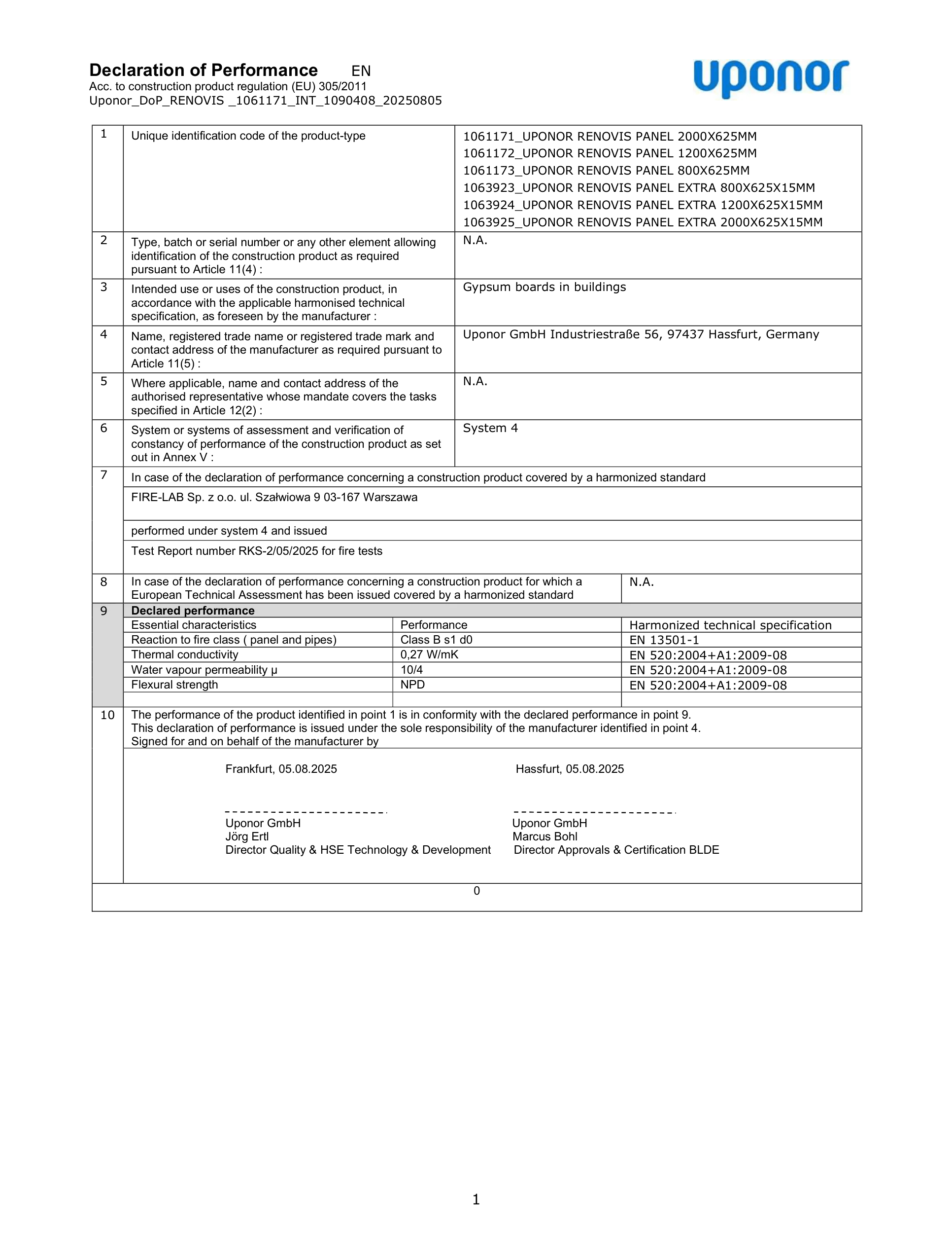 Uponor DoP Renovis  1061171 INT (1090408)