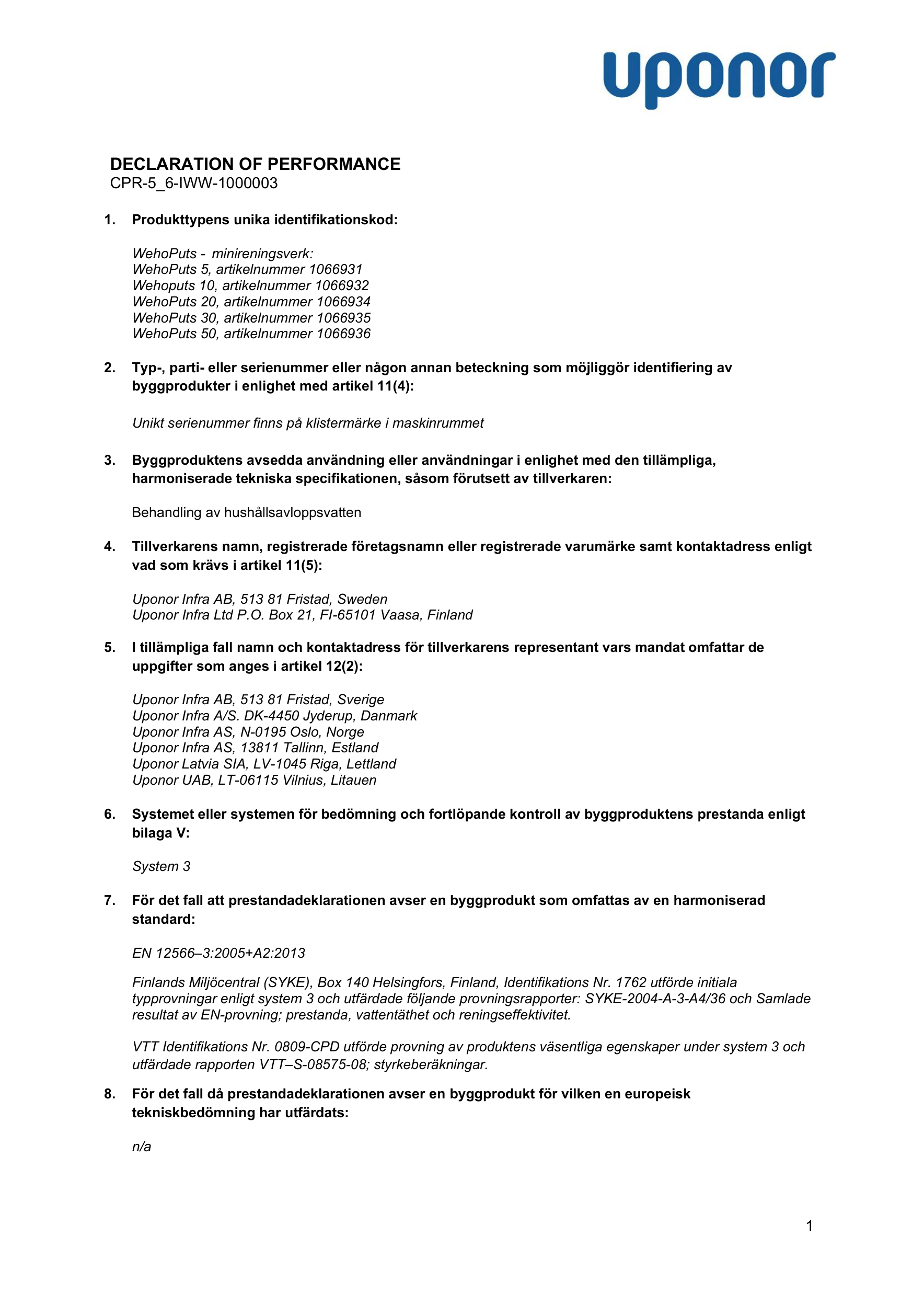 Prestandadeklaration (DoP in Swedish)