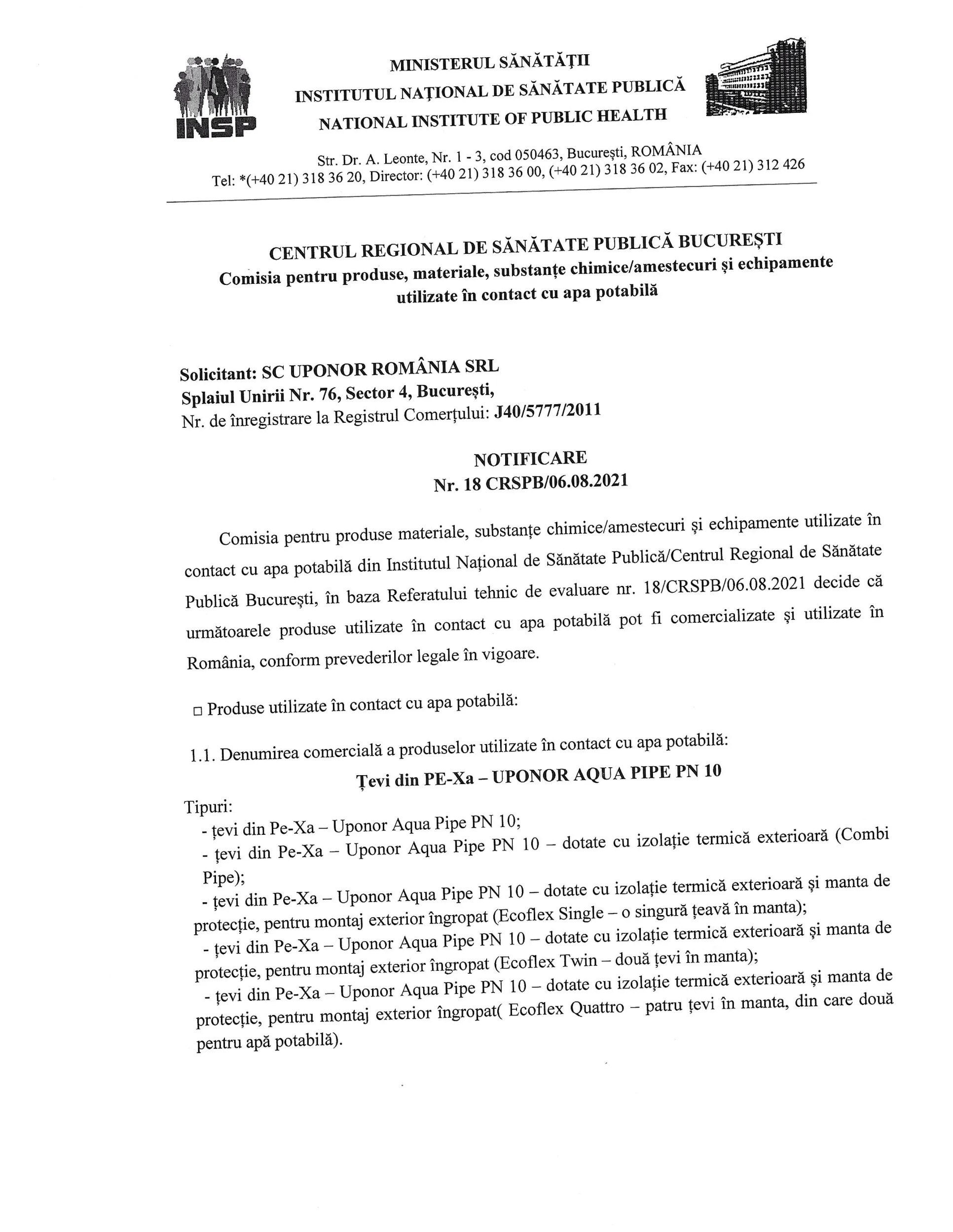 UPONOR CER AQUA PIPE PIP MECH INSP Nr. 18 CRSPB RO RO (1122293)