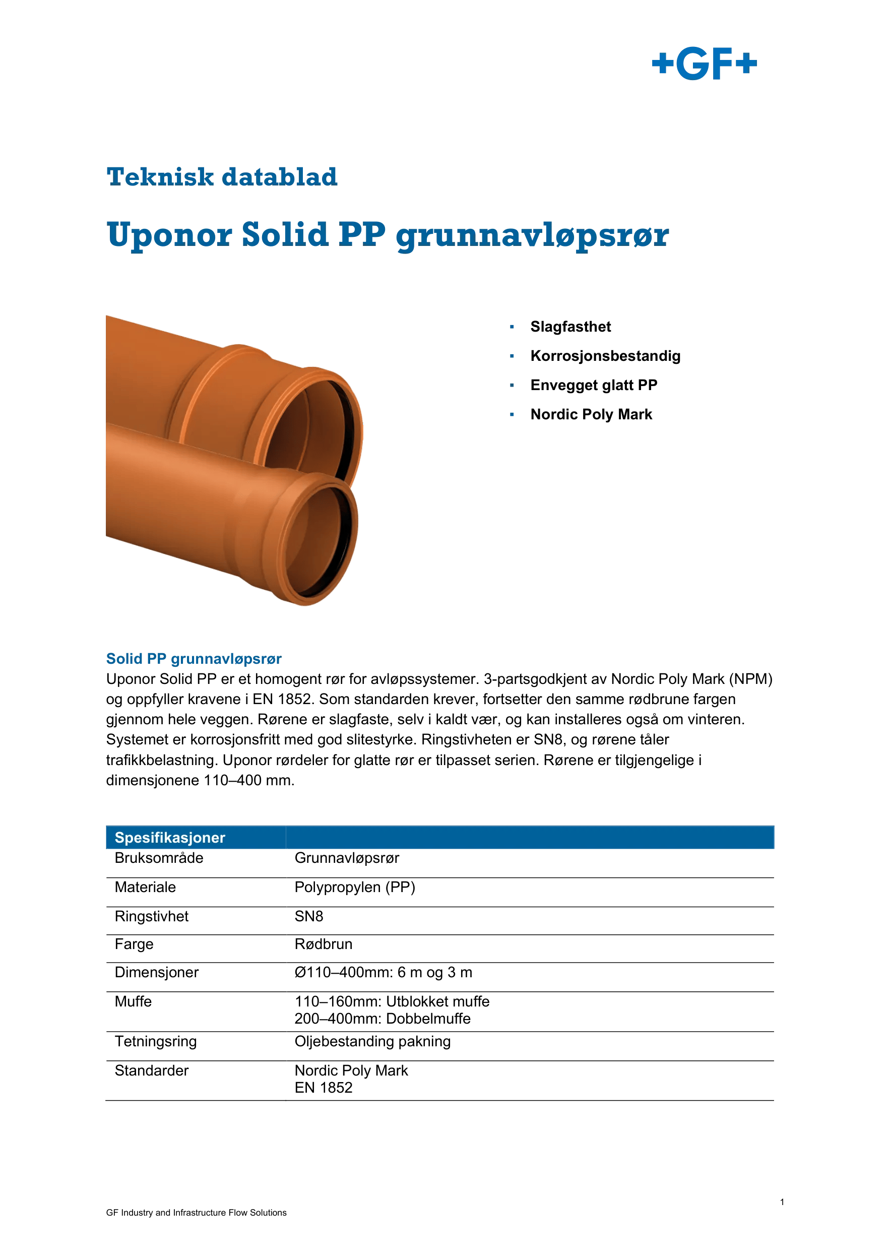 SOLID PP SPILLVANNSRØR 200 SN8 6M | Uponor
